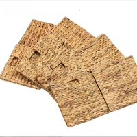 Panier de rangement pliable en bambou tressé carré de 12 pouces en jacinthe d'eau naturelle pour sous l'étagère, boîtes cubiques pliables pour le linge