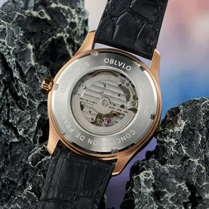 Reloj Mecánico Automático <span class=keywords><strong>OBLVLO</strong></span> GC 2026, Diseño Simple y Moderno para Hombre, Correa de Cuero con Estrella y Tierra Luminosas, Resistente al Agua, Regalo Casual - Product Image 6