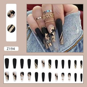 Faux <span class=keywords><strong>ongles</strong></span> courts personnalisés à presser, marque privée, pointes d'<span class=keywords><strong>ongles</strong></span> artificielles papillon, en ABS, longueur moyenne, avec strass et fleurs - Product Image 4