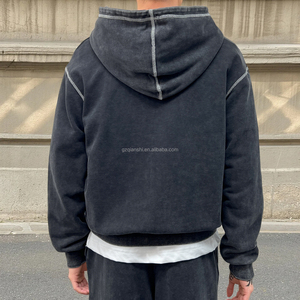 Sweat à capuche surdimensionné en coton French Terry brodé sur mesure avec double fermeture éclair, effet délavé et vieilli pour homme - Product Image 3
