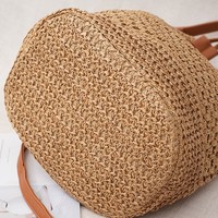 Sac à dos pliable marron pour enfant, sac à main en paille au crochet avec cordon de serrage, idéal pour les vacances d'été en extérieur