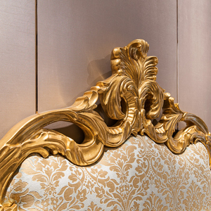 Lit King Size <span class=keywords><strong>en</strong></span> Bois Massif Sculpté, Style Luxe Français, Tissu Brodé Doré, pour Chambre d'École ou Chambre de Palais - Product Image 3