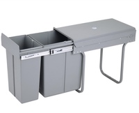 BC pour système de tri des déchets encastré pour cuisine, 2 x 20 L, poubelle à 2 compartiments, cadre en acier, couvercle en ABS, noir encre ou gris