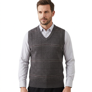 Men's Knitted Argyle Vest Sleeveless V-Neck Sweater Autumn Wear White Collar Shirt Layering Top - Product Image 6