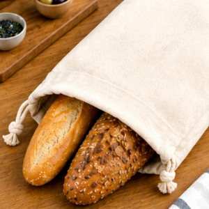 Sac à pain en toile naturelle avec logo personnalisé, avec poignées en corde pour le rangement des courses et des produits frais - Product Image 3