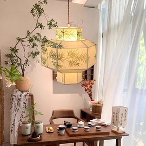 Lanterne à motif de bambou de style Zen chinois, lampe suspendue LED E27 pour salle de thé, restaurant, salle privée, salon, bureau - Product Image 2