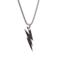 Collier en acier inoxydable avec pendentif éclair en émail noir minimaliste rétro, accessoire de mode