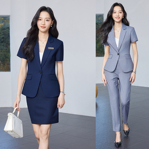 Women's Suit Set Light Gray Short Sleeve Slim Fit Formal Workwear For Office Commuting - Product Image 1