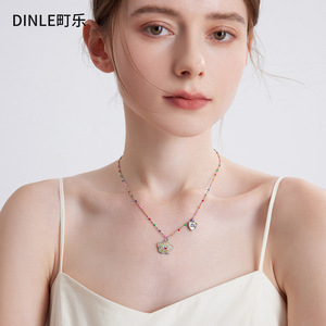 DINLE สร้อยคอลูกปัดหลากสี จี้หน้ายิ้ม สร้อยคอผู้หญิง สร้อยคอหรูหราเบาๆ เครื่องประดับสำหรับงานปาร์ตี้ - Product Image 1
