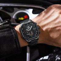 Reloj Cuadrado de Moda para Hombre, Multifunción, Cronógrafo, Movimiento de Cuarzo, Resistente, Luminoso, Tres Agujas, Acero Inoxidable