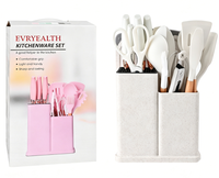 OEM/ODM Ensemble de 19 Pièces de Couteaux de Cuisine en Silicone avec Manche en Bois, Planche à Découper et Bac de Rangement Spécial Comprenant des Spatules et Ustensiles