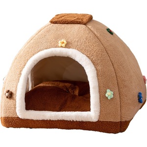 Tente pour animaux de compagnie, lit rond pour chat, chaud, quatre saisons, en fibre de polyester, lavage à la main pour chat - Product Image 5