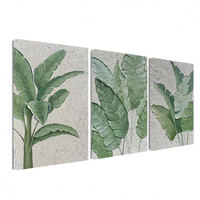 HAOWAI OEM/ODM Art mural vert minimaliste texturé triptyque feuille toile peinture feuille verte Wabi-sabi Art mural Boho décor affiche