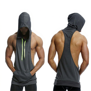 Latest Fitness Custom <strong>Stringer</strong> Casual Knitted Hoodie Tank Top Muscle Gym <strong>Vest</strong> for Men with Heat-Transfer Printed Design - Product Image 1