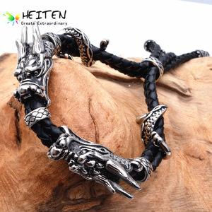 Bracciale da uomo di lusso semplice stile Dragon Series Design originale pistola nera colore tendenza a caldo in acciaio inox maglia a catena animale - Product Image 5