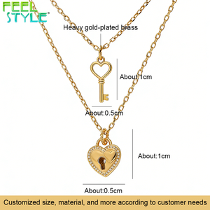 Collier personnalisé en acier inoxydable épais plaqué <span class=keywords><strong>or</strong></span> PVD, chaîne fine superposée, pendentif clé <span class=keywords><strong>d</strong></span>'amour et cadenas cœur incrusté de zircon - Product Image 6