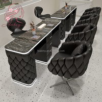 Ensemble de table de manucure individuelle de luxe en cuir synthétique capitonné, plateau en verre trempé, bureau de travail pour salon de manucure
