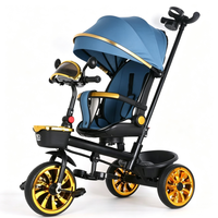 Tricycle à pédales d'extérieur 3 en 1 multifonctionnel avec siège rotatif, auvent et barre de poussée, capacité de charge de 50 kg, poussette tricycle