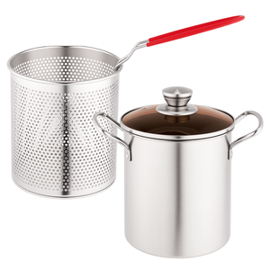 Ensemble de 3 casseroles multifonctionnelles en acier inoxydable avec panier de friture, poignées en silicone et couvercle en verre jetable pour la cuisson - Product Image 1