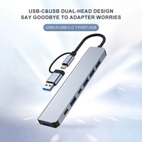 Hub de 7 Puertos USB-C 7 en 1 de Aluminio, Extensor Divisor USB Multipuerto con Varios Puertos USB, Estación de Acoplamiento Portátil