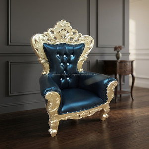 Chaise haute pour enfants de style victorien antique, design trône royal doré et noir, canapé modulaire capitonné moderne, mobilier de salle à manger et de maison en bois massif - Product Image 3