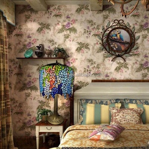 Lámpara de Mesa LED de 14'' con Diseño Europeo y Motivo de Glicinia China, Estilo Tiffany, Vidrio Artístico Hecho a Mano, Alimentación CA, Pantalla Azul para Cafetería - Product Image 3