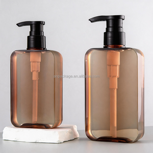 Flacone Cosmetico Biodegradabile in PETG Trasparente Marrone da 200ml 300ml con Pompa, Forma Quadrata per Crema Viso, Shampoo, Sapone - Product Image 2