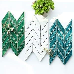 Tuiles de mosaïque en céramique brillantes émaillées vertes, bleues et blanches en <span class=keywords><strong>chevron</strong></span> pour crédence murale, accent, cuisine, salle de bain, douche, fabriquées à Foshan - Product Image 5