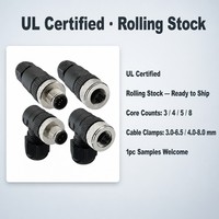 Connecteurs M12 DIN à fixation sur site, codage A, étanches IP67, à contacts dorés, à visser, mâle/femelle, droits/angulaires, 3-8 broches, en stock, expédition immédiate