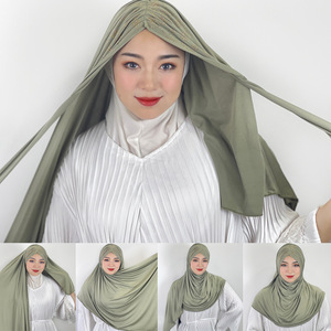 Pañuelo de jersey elástico para mujer, hiyab musulmán con pedrería y cordón, hiyab instantáneo premium con diamantes, tudung poncho hiyab - Product Image 3