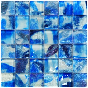 Mosaicos de Vidrio para Piscina, Mosaico de Vidrio Iridiscente Azul Esmerilado para Baño, Cocina y Revestimiento - Product Image 1