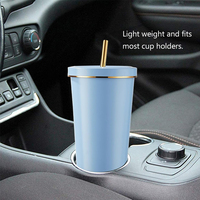 Gobelet isotherme à double paroi avec couvercle et paille, design personnalisé, 500 ml/750 ml, bord doré