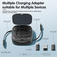 LOGO personnalisé 6 en 1 60W Câble de charge rapide Boîte de rangement Câble rétractable de type C et adaptateur de stockage Kit de câble de chargeur multi USB