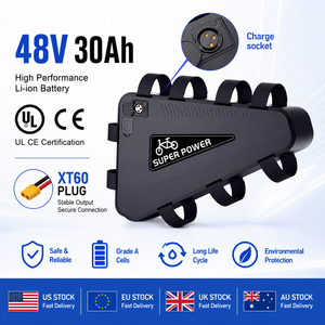 Batería de Litio Triangular para Bicicleta Eléctrica, 48V 30Ah, IP66 Impermeable, BMS de 50A, Cargador de 4A, 2000W de Súper Potencia, con Conector XT60 y Toma de Carga - Product Image 1