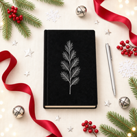 Carnet de notes personnalisé pour Noël, couverture rigide en papier noir et argenté, motif branche de pin, finition suédée A5, 80 feuilles, cadeau d'entreprise WANGHAN