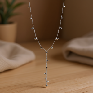 Collar Amy Amy Lariat, Plata 925, Bañado en Rodio, Cadena de Bolas, Estilo Minimalista, para Uso Diario de Mujeres - Product Image 2