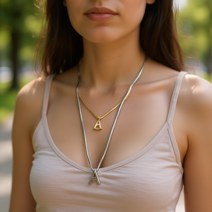 Collana con Ciondolo a Forma di Lettera A in Acciaio Inossidabile Angelina, Catena a Serpente, Minimalista, Unisex, per Uso Quotidiano - Product Image 4