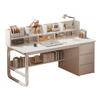 Bureau intégré moderne en bois blanc avec tiroirs de rangement, combinaison bibliothèque pour bureau à domicile, chambre d'étudiant