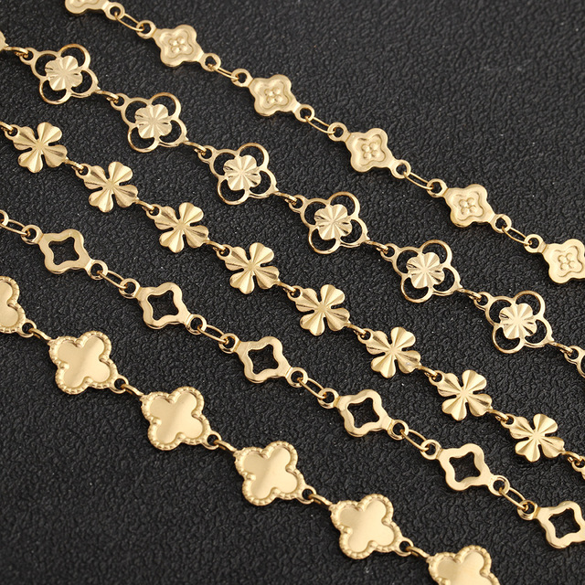 D567 No Fade 18k Gold Vacuum Plated Stainless Steel Chains Necklace Bracelet Clover Four Leaf Charm Link Chains for Diy