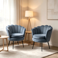 Fauteuil de salon de luxe en velours premium avec dossier en forme de pétale, pieds en métal doré pour salon, hôtel, café