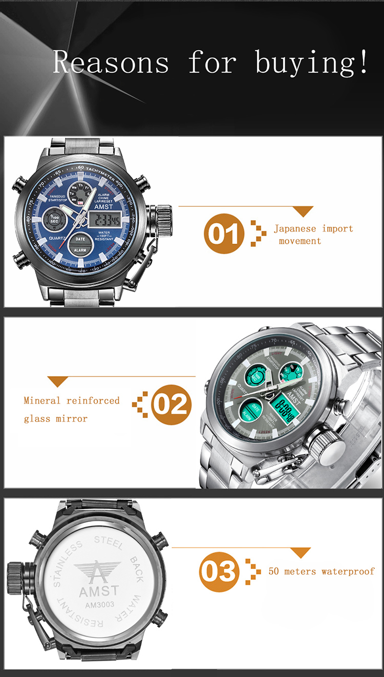 Casual Stainless Steel Strap Sport Multi Time Zone Male Watch