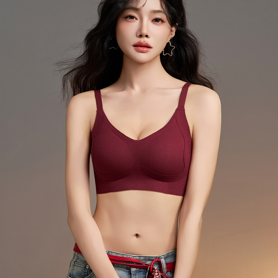 Women's Thin Comfortable Breathable Push-Up Solid Fixed 3/4 Cup Adjustable Straps Knitted U-Back Everyday Wire Free Seamless Bra