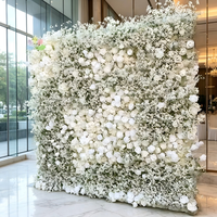 Weiße Künstliche Schleierkraut-Rosen-Blumenwand als Hintergrund, Aufrollbare 5D-Simulations-Blumenwand für Hochzeiten, Bankette, Veranstaltungen und Fotografie