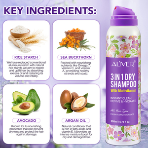 ALIVER OEM ODM Marque Privée 3 en 1 Shampooing Sec en Spray avec Multivitamines et Amidon de Riz Contrôle du Sébum Logo Personnalisé Vente Directe Usine - Product Image 2
