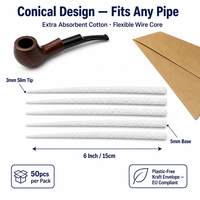 Nettoyeurs de pipe coniques en coton extra absorbant de 6 pouces, coniques, 50 pièces, enveloppe kraft, conformes aux normes européennes, vente en gros, OEM