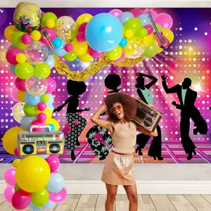EW design-arco de globos de radio disco, juego de globos de inflado de guitarra, decoración de fiesta temática vintage