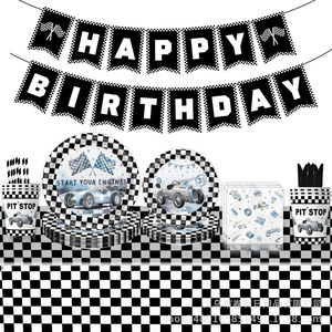 Racing Themed Party Supplies Blue Decorations Banners Plates Napkins <b>Tablecloth</b> Birthday Party Set - Product Image 1