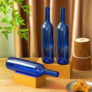 750ml Glass Bordeaux <b>Wine</b> Bottle Flat-Bottomed Cork Finish - Case of 12 - Cobalt Blue - Product Image 3
