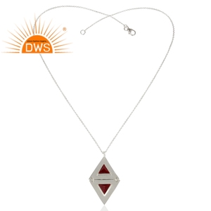 Collier Pendentif en Argent 925 avec Deux Triangles, Pierre Précieuse Rubis Corindon, Bijou Tendance, Fournisseur de Bijoux - Product Image 2