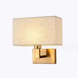 Hotel Guest Room Bedside Light Led Wall Sconce Metal Base Fabric Lampshade Brushed Nickel Brass Led Wall Light Reading Light